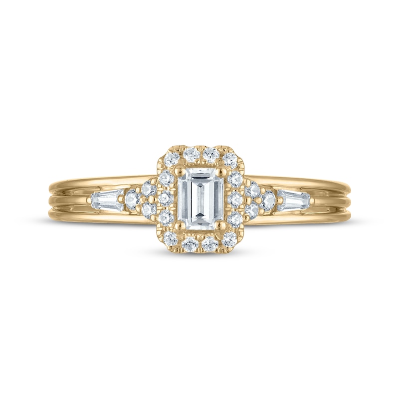 Main Image 3 of Emerald-Cut Diamond Halo Engagement Ring 1/2 ct tw 14K Yellow Gold