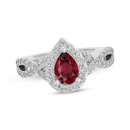 Pear-Shaped Lab-Created Ruby & White Lab-Created Sapphire Halo Ring Sterling Silver