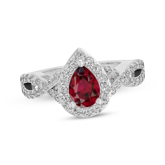 Pear-Shaped Lab-Created Ruby & White Lab-Created Sapphire Halo Ring Sterling Silver