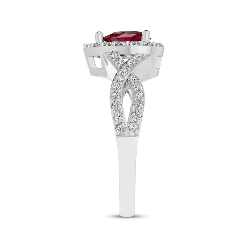 Main Image 2 of Pear-Shaped Lab-Created Ruby & White Lab-Created Sapphire Halo Ring Sterling Silver