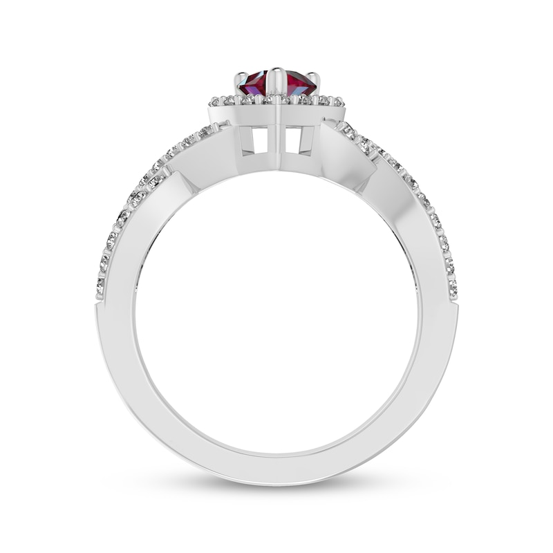 Main Image 3 of Pear-Shaped Lab-Created Ruby & White Lab-Created Sapphire Halo Ring Sterling Silver