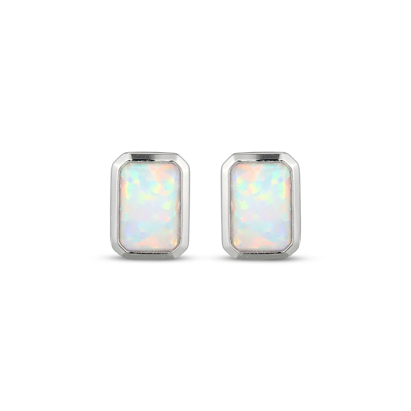 Main Image 2 of STUDIO BY KAY Emerald-Cut Lab-Created Opal Bezel-Set Solitaire Stud Earrings Sterling Silver