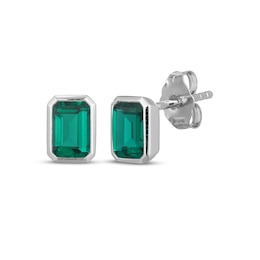 STUDIO BY KAY Emerald-Cut Lab-Created Emerald Bezel-Set Solitaire Stud Earrings Sterling Silver
