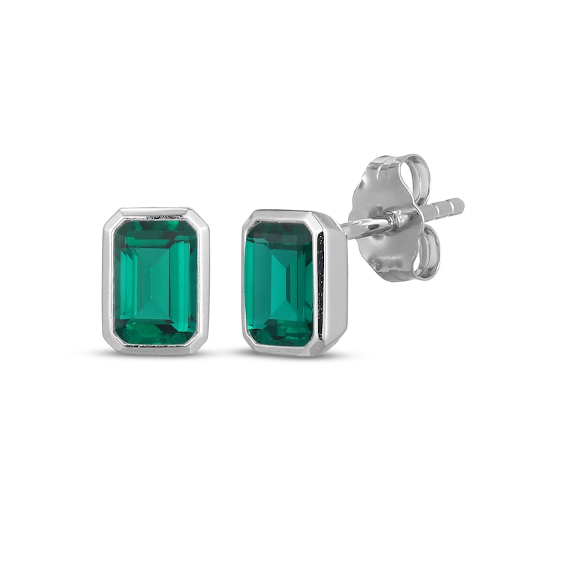 Main Image 1 of STUDIO BY KAY Emerald-Cut Lab-Created Emerald Bezel-Set Solitaire Stud Earrings Sterling Silver