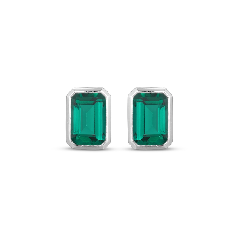 Main Image 2 of STUDIO BY KAY Emerald-Cut Lab-Created Emerald Bezel-Set Solitaire Stud Earrings Sterling Silver