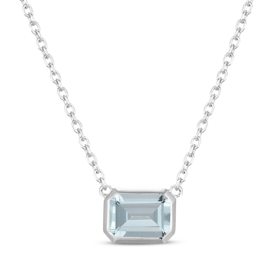 STUDIO BY KAY Emerald-Cut Aquamarine Bezel-Set Solitaire Necklace Sterling Silver 18"