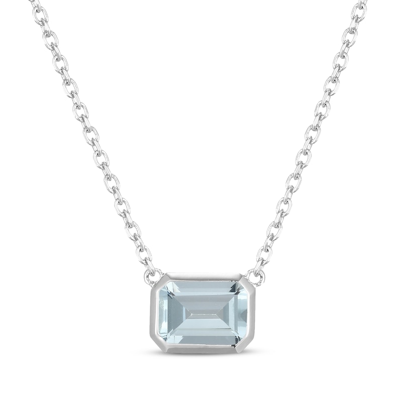 Main Image 1 of STUDIO BY KAY Emerald-Cut Aquamarine Bezel-Set Solitaire Necklace Sterling Silver 18"