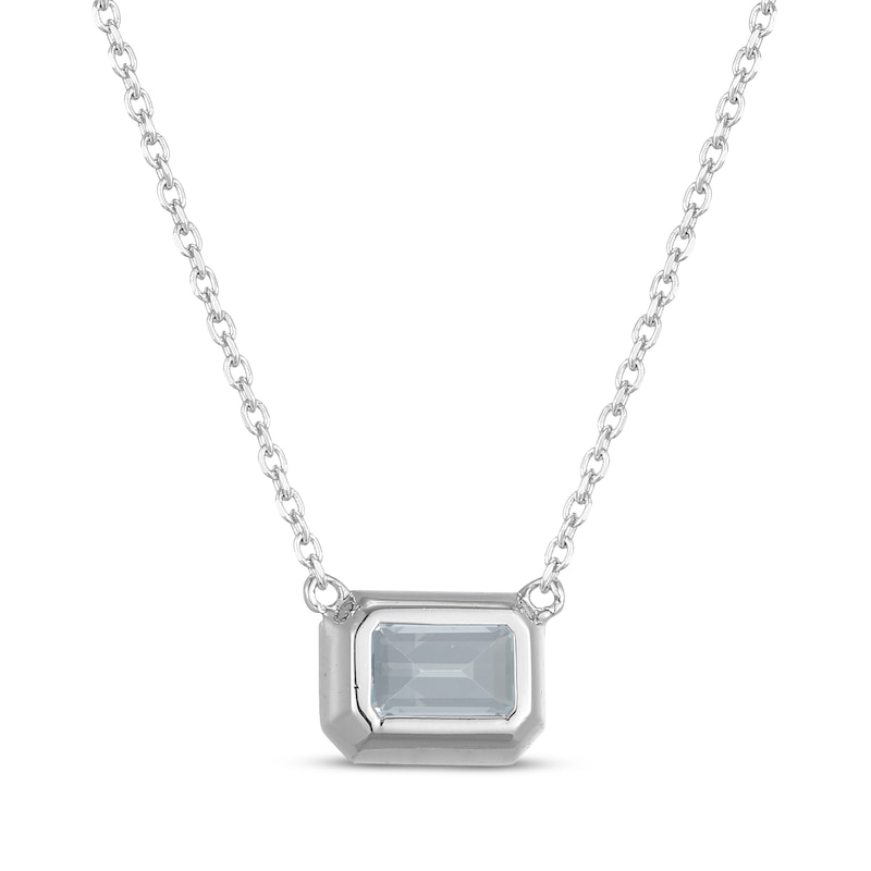 Main Image 3 of STUDIO BY KAY Emerald-Cut Aquamarine Bezel-Set Solitaire Necklace Sterling Silver 18"