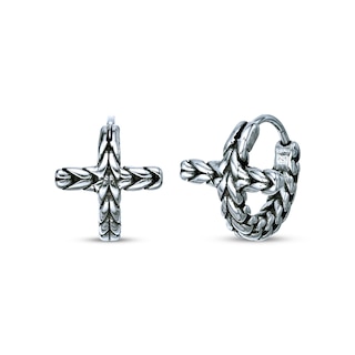 Men's Patterned Cross Hoop Earrings Stainless Steel