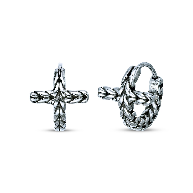 Main Image 1 of Men's Patterned Cross Hoop Earrings Stainless Steel