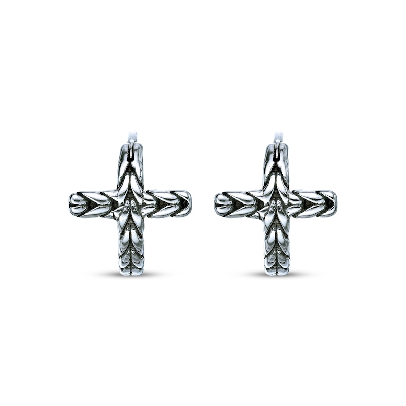 Main Image 2 of Men's Patterned Cross Hoop Earrings Stainless Steel
