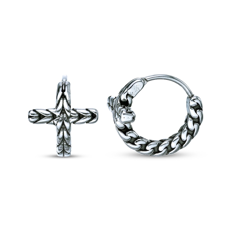 Main Image 3 of Men's Patterned Cross Hoop Earrings Stainless Steel