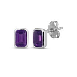 STUDIO BY KAY Emerald-Cut Amethyst Bezel-Set Solitaire Stud Earrings Sterling Silver
