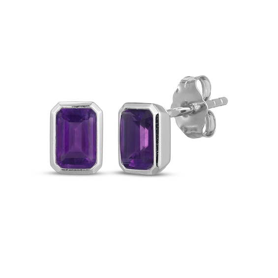 STUDIO BY KAY Emerald-Cut Amethyst Bezel-Set Solitaire Stud Earrings Sterling Silver