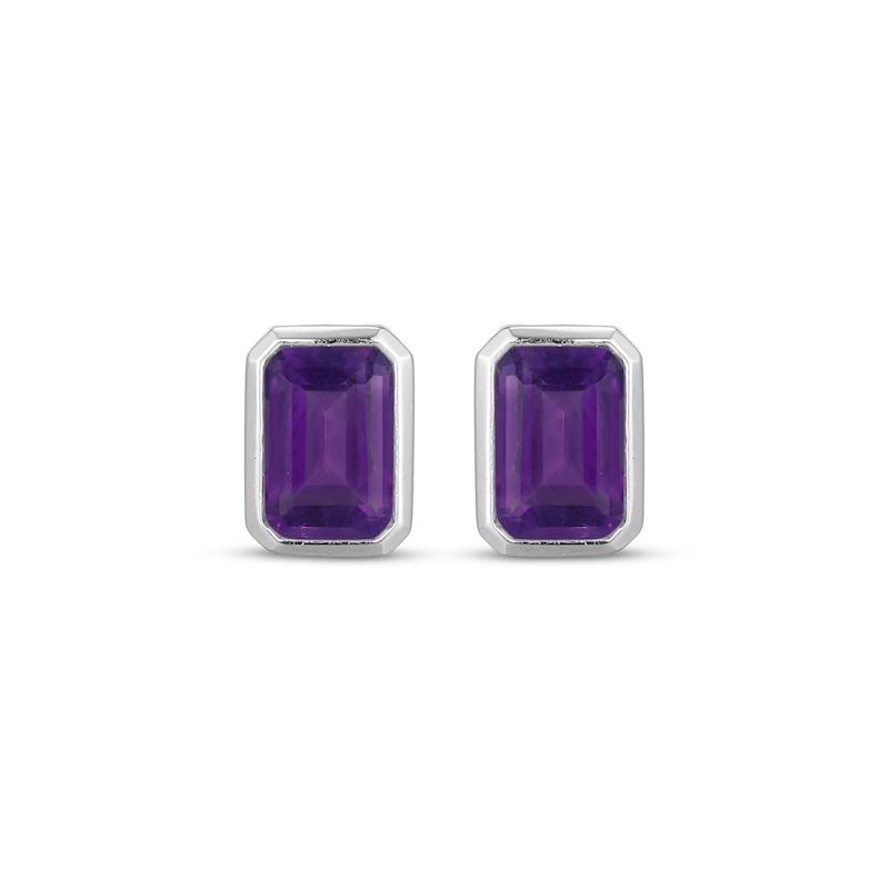 Main Image 2 of STUDIO BY KAY Emerald-Cut Amethyst Bezel-Set Solitaire Stud Earrings Sterling Silver