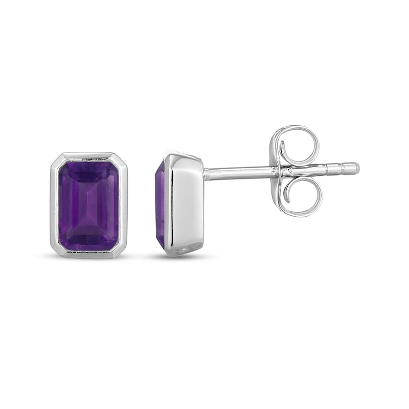 Main Image 3 of STUDIO BY KAY Emerald-Cut Amethyst Bezel-Set Solitaire Stud Earrings Sterling Silver