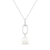 Thumbnail Image 1 of Cultured Pearl & White Lab-Created Sapphire Paperclip Link Drop Necklace Sterling Silver 18"