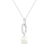 Thumbnail Image 2 of Cultured Pearl & White Lab-Created Sapphire Paperclip Link Drop Necklace Sterling Silver 18"