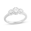 Thumbnail Image 1 of Memories Moments Magic Oval & Round-Cut Diamond Three-Stone Engagement Ring 3/4 ct tw 14K White Gold