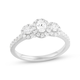 Memories Moments Magic Oval & Round-Cut Diamond Three-Stone Engagement Ring 3/4 ct tw 14K White Gold