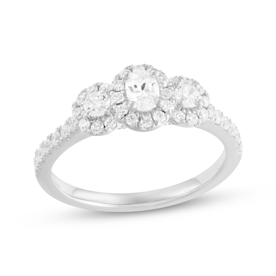 Memories Moments Magic Oval & Round-Cut Diamond Three-Stone Engagement Ring 3/4 ct tw 14K White Gold
