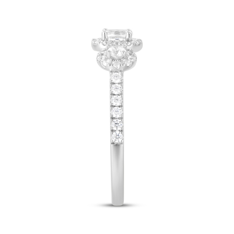 Main Image 2 of Memories Moments Magic Oval & Round-Cut Diamond Three-Stone Engagement Ring 3/4 ct tw 14K White Gold