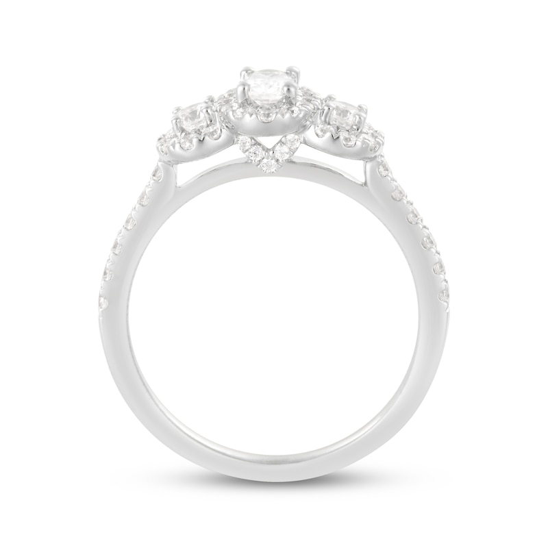 Main Image 3 of Memories Moments Magic Oval & Round-Cut Diamond Three-Stone Engagement Ring 3/4 ct tw 14K White Gold