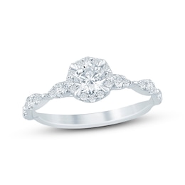 Now + Forever Round-Cut Diamond Halo Engagement Ring 3/4 ct tw 14K White Gold