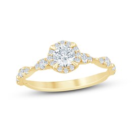 Now + Forever Round-Cut Diamond Halo Engagement Ring 3/4 ct tw 14K Yellow Gold
