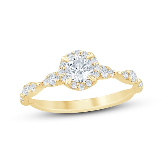 Now + Forever Round-Cut Diamond Halo Engagement Ring 3/4 ct tw 14K Yellow Gold