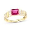 Thumbnail Image 1 of Emerald-Cut Lab-Created Ruby & White Lab-Created Sapphire Ribbed Ring 10K Yellow Gold