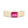 Thumbnail Image 2 of Emerald-Cut Lab-Created Ruby & White Lab-Created Sapphire Ribbed Ring 10K Yellow Gold