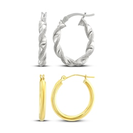 Hoop Earrings Gift Set 10K Yellow Gold & Sterling Silver