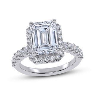 Bague De Fiançailles Halo - Diamant Simulé Taille émeraude 3 Ct - Or Blanc 14k - Taille US 9.5