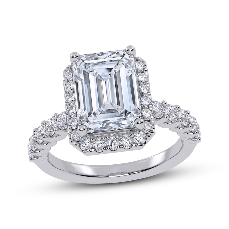 Main Image 1 of KAY Signature Collection Emerald-Cut Lab-Grown Diamond Halo Engagement Ring 3-3/4 ct tw 14K White Gold