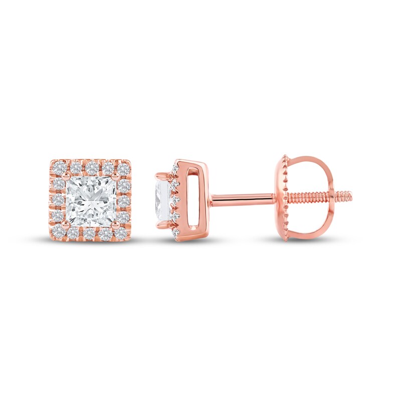 Main Image 3 of KAY Lab-Grown Diamonds Princess-Cut Stud Earrings 1/2 ct tw 14K Rose Gold (F/SI2)