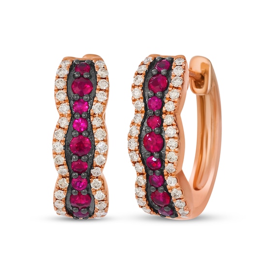 Le Vian Waterfall Ruby Hoop Earrings 3/8 ct tw Diamonds 14K Strawberry Gold