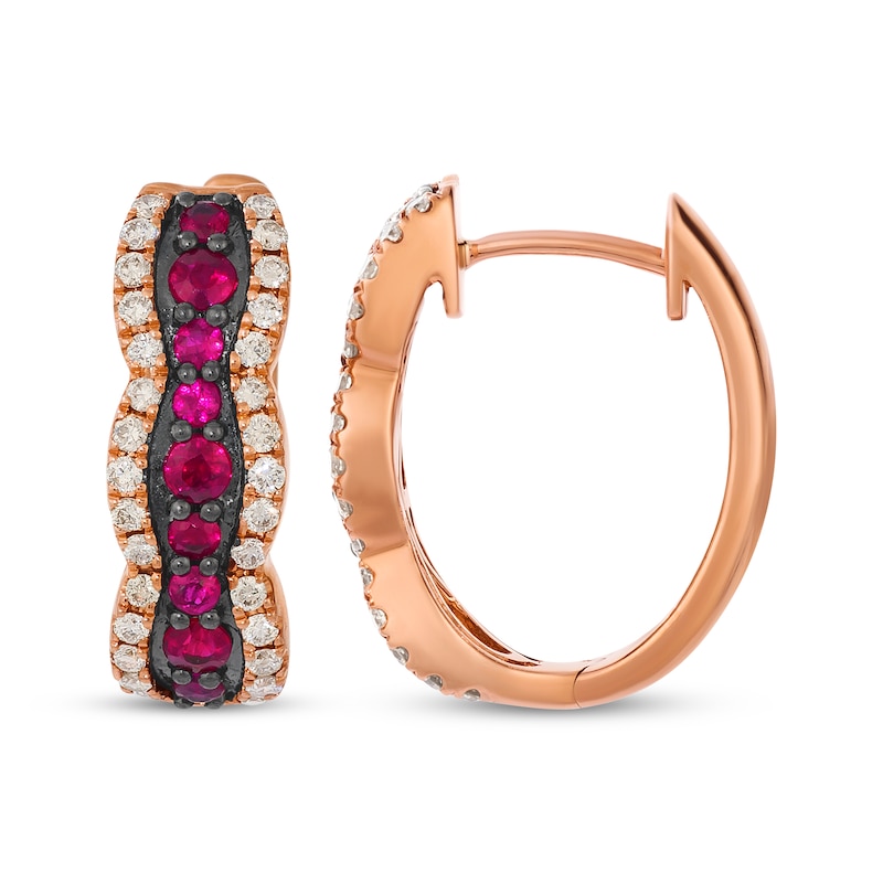 Main Image 3 of Le Vian Waterfall Ruby Hoop Earrings 3/8 ct tw Diamonds 14K Strawberry Gold