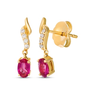 Le Vian Oval-Cut Ruby Drop Earrings 1/20 ct tw Diamonds 14K Honey Gold