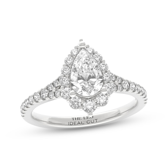 THE LEO Ideal-Cut Diamond Pear-Shaped Halo Engagement Ring 1-1/5 ct tw 14K White Gold
