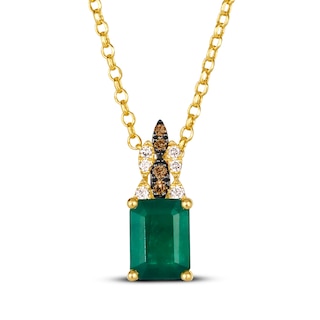 Le Vian Emerald-Cut Emerald Necklace 1/15 ct tw Diamonds 14K Honey Gold 19"