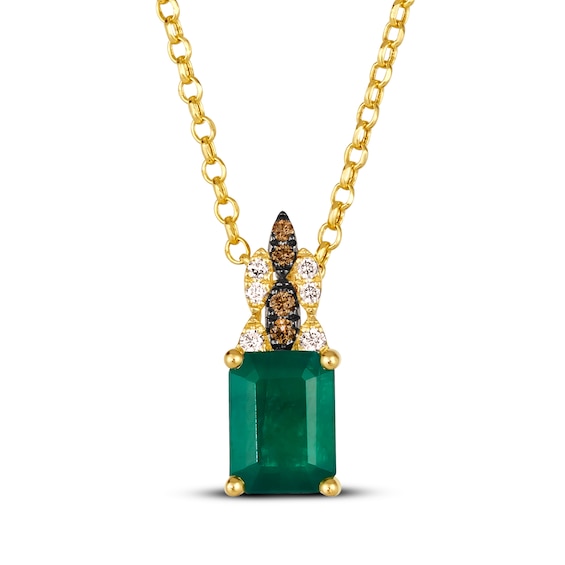 Le Vian Emerald-Cut Emerald Necklace 1/15 ct tw Diamonds 14K Honey Gold 19"