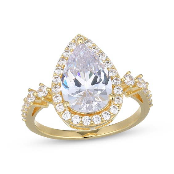 Pear-Shaped White Lab-Created Sapphire Halo Ring 24K Yellow Gold Vermeil Sterling Silver