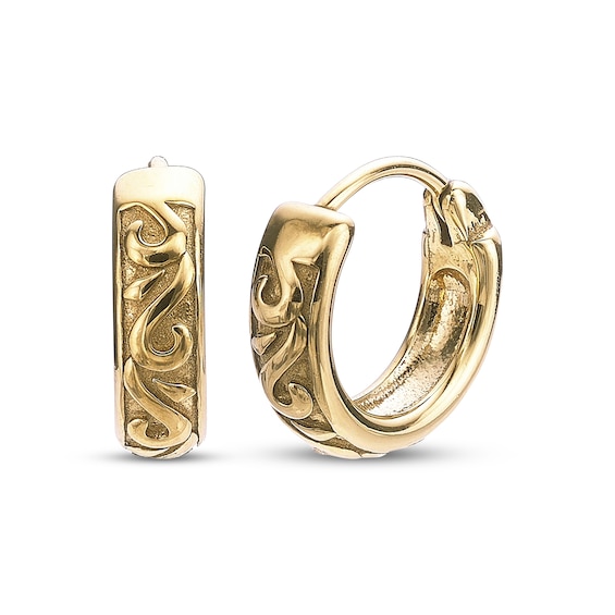 Men's Scroll Hoop Earrings Yellow Ion-Plated Stainless Steel