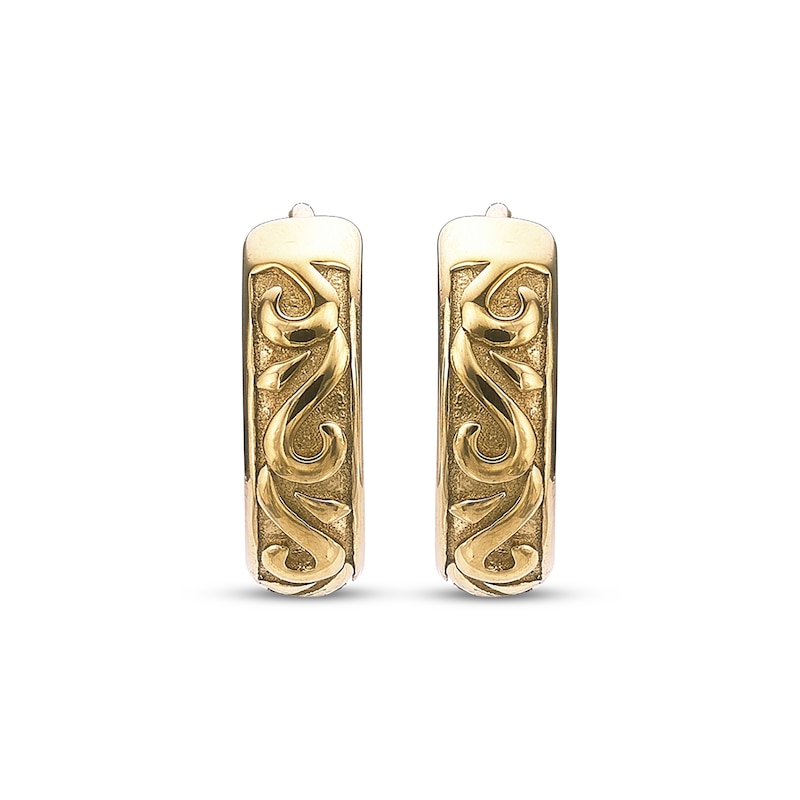 Main Image 2 of Men's Scroll Hoop Earrings Yellow Ion-Plated Stainless Steel