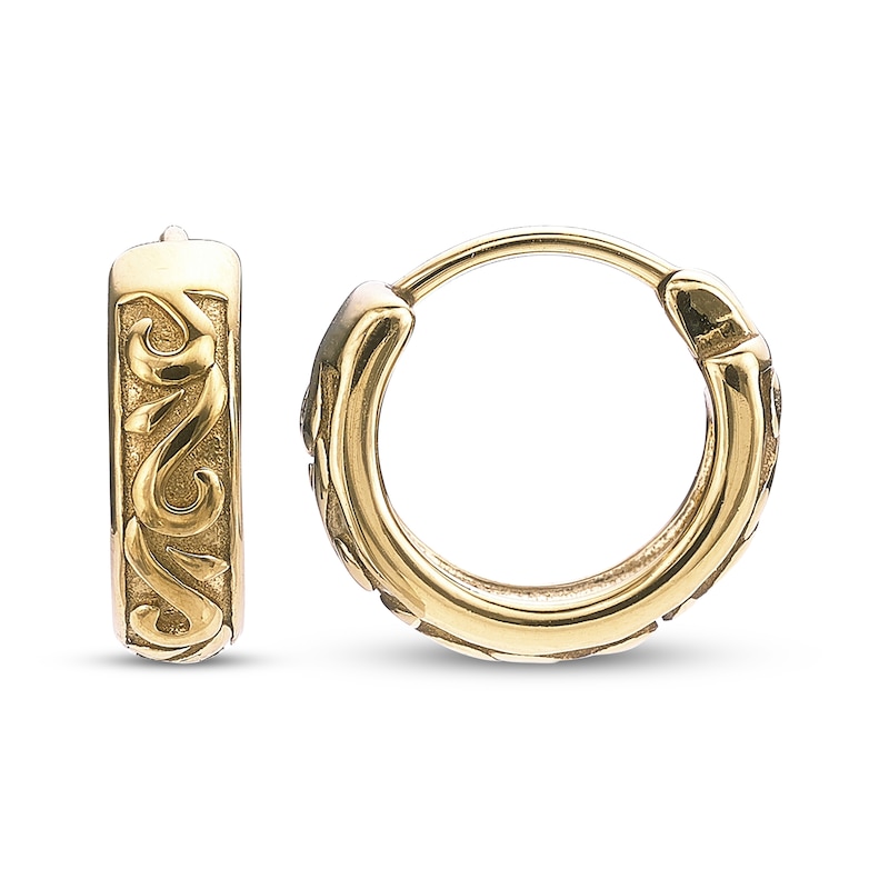 Main Image 3 of Men's Scroll Hoop Earrings Yellow Ion-Plated Stainless Steel