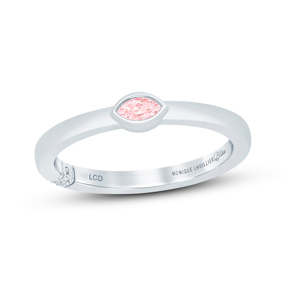 Monique Lhuillier Bliss Marquise-Cut Pink Lab-Grown Diamond Solitaire Anniversary Ring 1/8 ct tw 18K White Gold