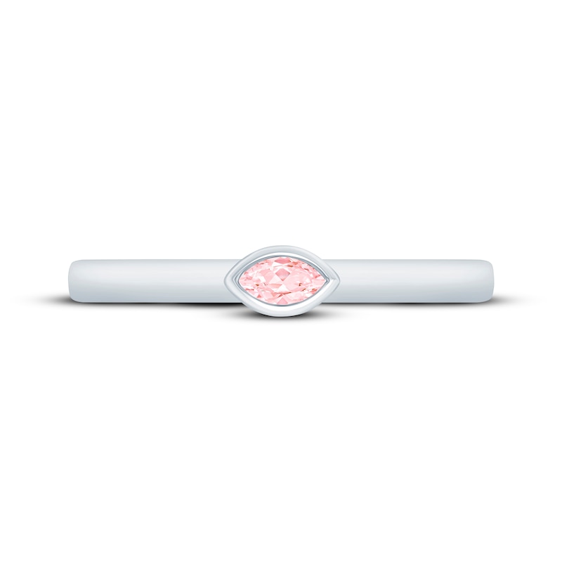 Main Image 4 of Monique Lhuillier Bliss Marquise-Cut Pink Lab-Grown Diamond Solitaire Anniversary Ring 1/8 ct tw 18K White Gold