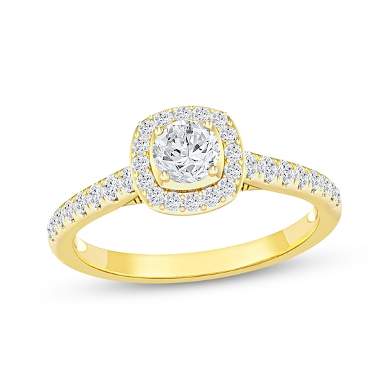 Now + Forever Round-Cut Diamond Cushion Halo Engagement Ring 3/4 ct tw 14K Yellow Gold