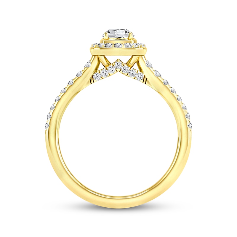 Main Image 4 of Now + Forever Round-Cut Diamond Cushion Halo Engagement Ring 3/4 ct tw 14K Yellow Gold